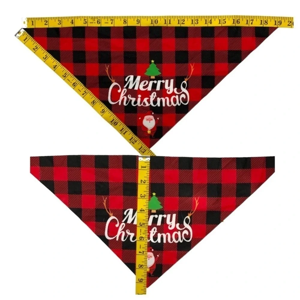 Christmas Dog Bandannas Tartan Plaid Merry Christmas Tie On 19” OS 2 PC Set